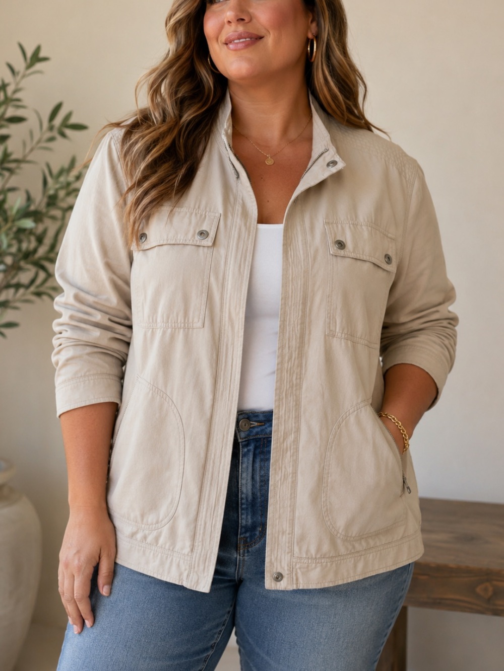 Michael Kors Linen Blend Tan Jacket - Size XXL